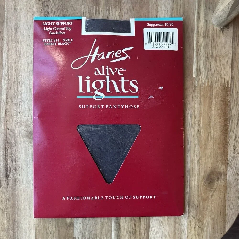 Vintage Hanes Alive Light Support Barely Black Size E Pantyhose Granny‎ USA MADE